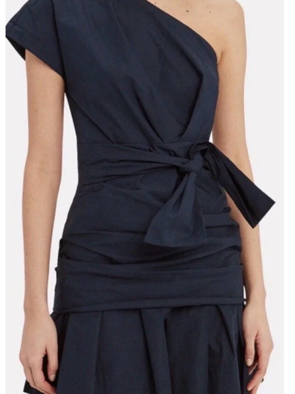 10 Crosby Derek Lam One-Shoulder Navy Tie-Waist Dress